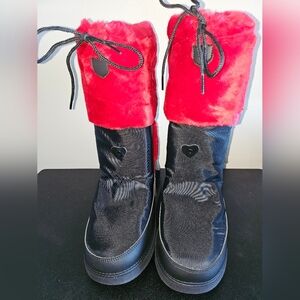 Love Moschino Red and Black Fur Boots
